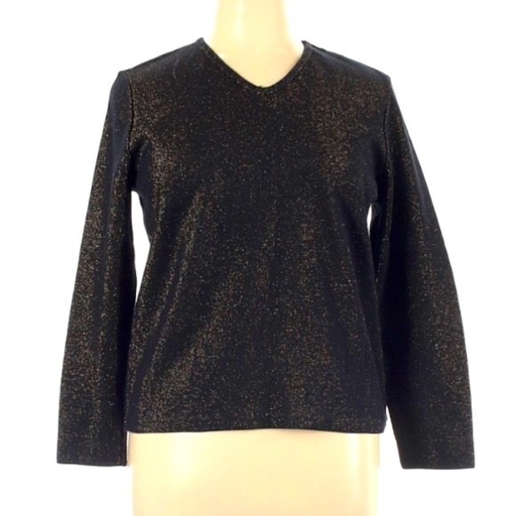 Basic Edition v neck black gold metallic pullover sweater XL women’s - Picture 1 of 9